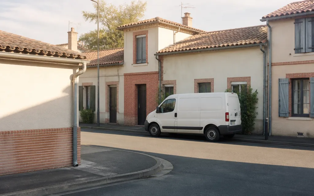 Porte d’entrée d’un pavillon vue depuis l’allée, boîte aux lettres au premier plan