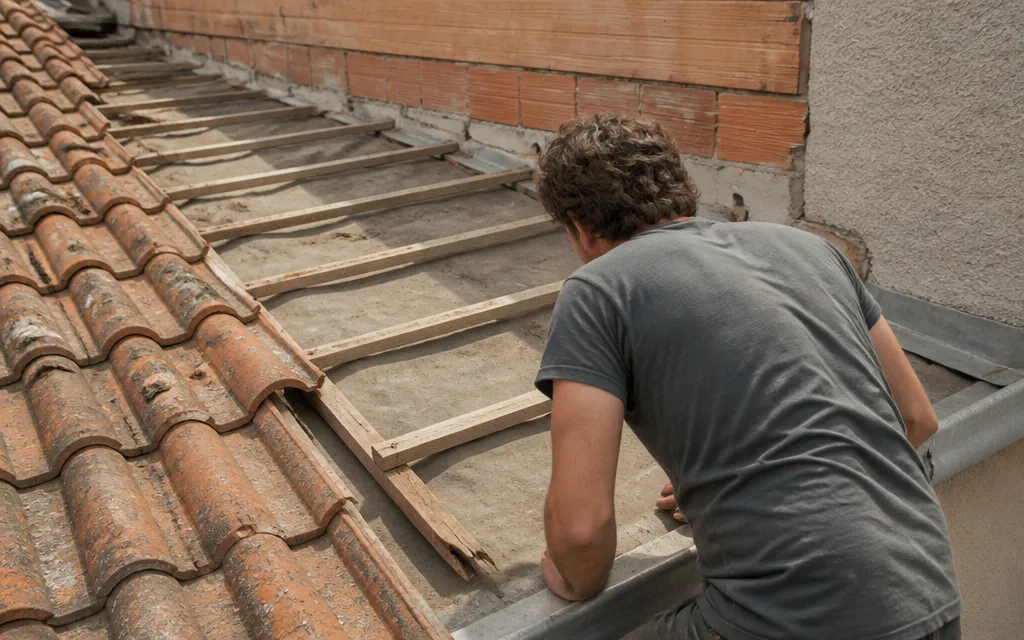 Liteaunage et écran de sous-toiture découverts sous les tuiles déposées
